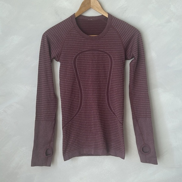 Lululemon Swiftly Tech Long Sleeve Crew Tonka Stripe Heathered Rust Berry 2 XS - Picture 3 of 7